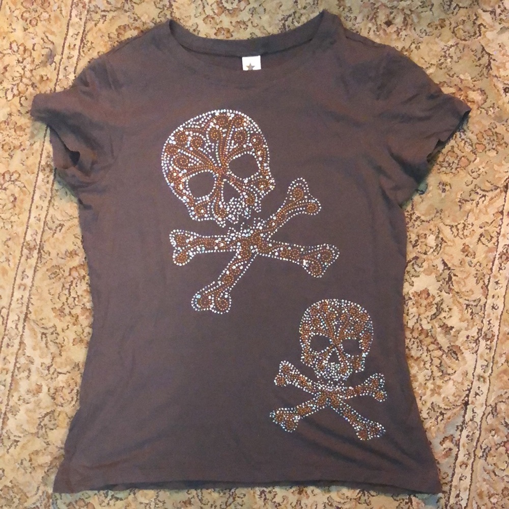 SCULLS in RHINESTONE size 1x Bronze & Silver $34